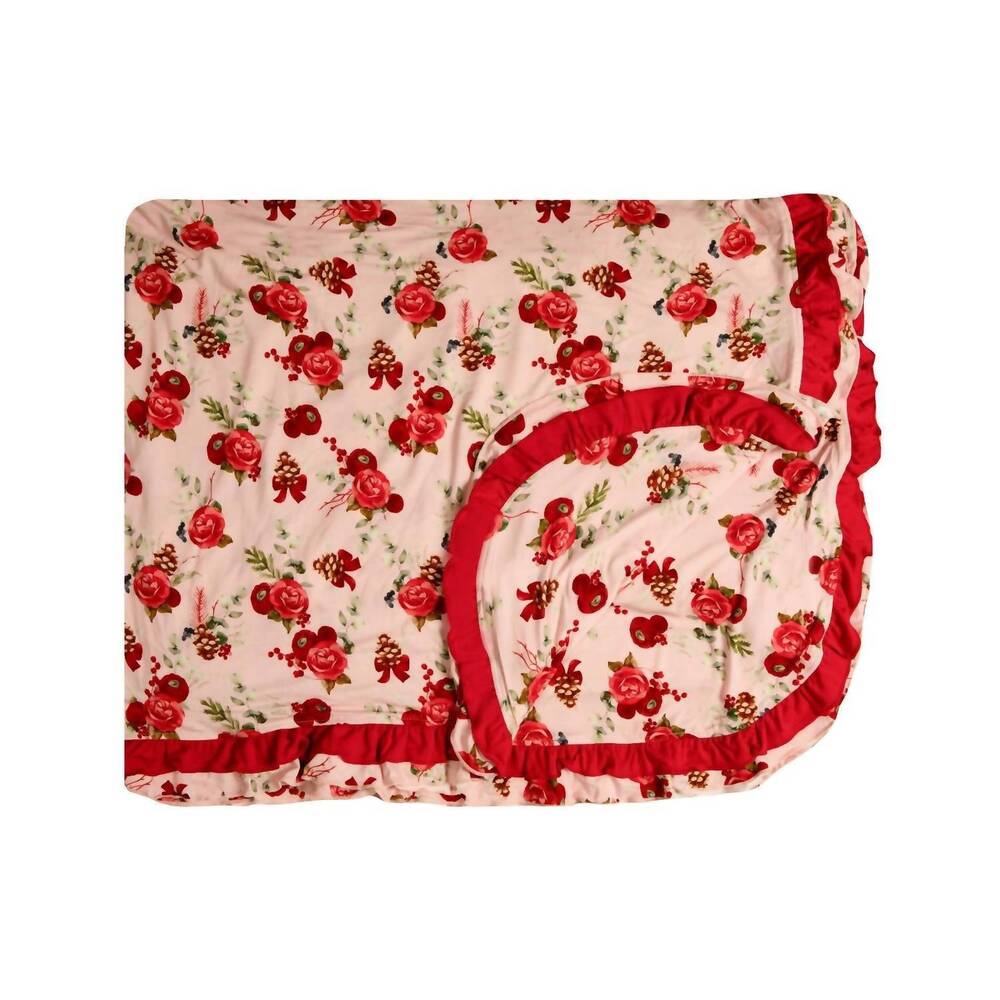 NEW KICKEE kid's ruffle double layer throw blanket in baby rose holiday floral